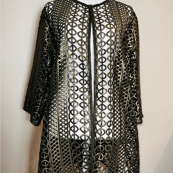 CHICOS Travelers Antiqued Gold Foldable “Lace” Jacket Coat! So UNIQUE! Chico’s 3 - Picture 7 of 13
